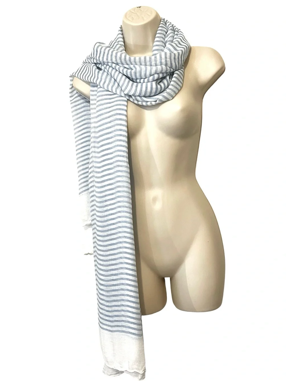 Vince Sheer Stripe Wool-Blend‎ Scarf, Color Sky / Optic White, 80x40